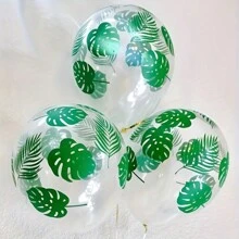 10pcs Latex Balloon & 1pc Balloon Ribbon, Leaf Pattern Balloon Hawaiian Balloon Set, Birthday Photo Prop, Birthday Party Anniversary Party Scene Decor Arrangement, Room Decor, Indoor Decor, - Clear - View 3