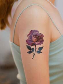 8pcs Colorful Vintage Butterfly & Blue Flower Pattern Temporary Tattoo Sticker Set For Arms, Back, Legs And Body, Waterproof - Multicolor - View 3