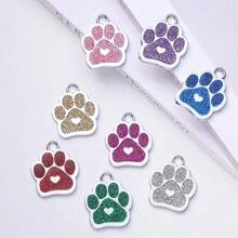 1入個性化銀色心形定制寵物ID標籤，寵物狗狗掌印形狀，可定制寵物名字、聯繫方式、地址等信息，防丟失刻字，適用於小型犬和貓咪 - 銀色 - 查看 5