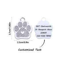1入個性化銀色心形定制寵物ID標籤，寵物狗狗掌印形狀，可定制寵物名字、聯繫方式、地址等信息，防丟失刻字，適用於小型犬和貓咪 - 銀色 - 查看 2
