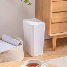 Square Press-Type Trash Can With Lid, Large Office Living Room Bathroom Garbage Bin - White - View 1