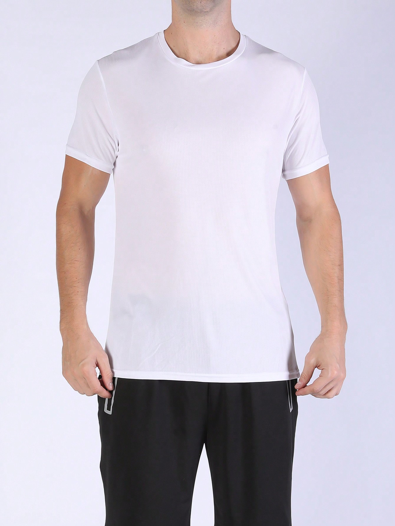 5 قطع تي شيرت رياضي رجالي أبيض أحادي اللون فائق ال...