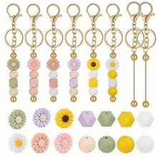 Kit para hacer llaveros con cuentas de silicona, 25 piezas de cuentas de silicona con llavero en forma de flor de margarita para hacer llaveros y pulseras DIY - Multicolor - Ver 6