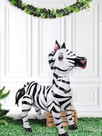 1pc Walking Animal Zebra Shaped Aluminum Foil Balloon, Ideal For Wild Themed Birthday Party, Jungle Wildlife Party Decoration, Zoo Ornament,Christmas