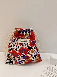 1pc Sweet Fashion Mini Floral Drawstring Cosmetic Bag Portable Lipstick Toiletry Cosmetics Storage Bag Headphone Storage Bag Suitable For Travel And Daily Men And Women Travel Accessories Full Of Spring (Random Patterns) Make Up Bag - Multicolor - View 2