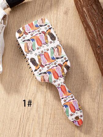 1pc Western Style Cowboy Printed Hair Comb With Air Cushion Massage Function For Thickening & Styling Long Hair, Home & Travel Use, For Men & Women ,Hair Styling Tools Hair Accessories