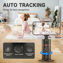 Smart AI Face Recognition 360° Panoramic Tracking Gimbal For Live Streaming And Selfie, Anti-Shake Device With Desktop Phone Stand And Bluetooth Remote Control - Black - View 1