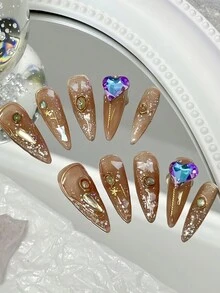 10 Chiếc Vòng Tay Đeo Móng Tay Nghệ Thuật Bộ Retro Phong Cách Ai Cập Trái Tim Tình Yêu Kim Cương Giả Rõ Ràng INS Phong Cách Móng Tay Nghệ Thuật - trái cam - Xem 6