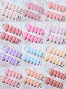 Conjunto de 288 peças (12 misturadas) Unhas Postiças ovais curtas e nude, com cores de primavera e verão médias, formato de amêndoa em acrílico, para cobrir a unha inteira e com caixa de armazenamento. Adequado para uso diário de mulheres e meninas, e como suprimentos para unhas para uso em festas.