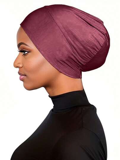 1 قطعة قبعة أسفل الحجاب النسائية موحد اللون / الملونة من النسيج الناعم، غطاء رأس مسلم مع حزام مطاطي خفي وقابل للتمدد