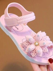 1 par de sandalias exteriores para niñas con diseño de flores, para el verano - Rosa - Ver 3
