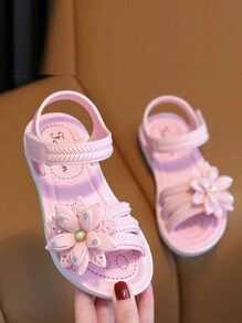 1 par de sandalias exteriores para niñas con diseño de flores, para el verano - Rosa - Ver 2