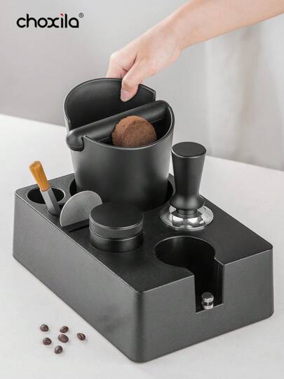 choxila 1pc Espresso Tamper Station And Espresso Knock Box , Black Tamping Station Plastic Coffee Tamper Stand, Portafilter Holder For 51/53/58mm Espresso Machine Coffee Accessories School Supplies Back To School