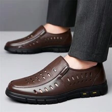 2024春夏季時尚厚底軟底防滑皮質中年男士休閒皮鞋 - 棕色 - 查看 5