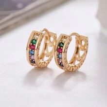 2 chiếc khuyên tai hợp kim Unisex, trang sức thời trang mùa hè, khuyên tai dạng vòng và khuyên tai lủng lẳng đính đá Cubic Zirconia đầy màu sắc, khuyên tai hình tròn, tông màu vàng và bạc, thích hợp để đeo hàng ngày, quà tặng cho giáo viên, bạn bè, bạn cùng lớp và các cặp đôi - bông tai hình tròn - Xem 8