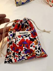 1pc Sweet Fashion Mini Floral Drawstring Cosmetic Bag Portable Lipstick Toiletry Cosmetics Storage Bag Headphone Storage Bag Suitable For Travel And Daily Men And Women Travel Accessories Full Of Spring (Random Patterns) Make Up Bag - Multicolor - View 6