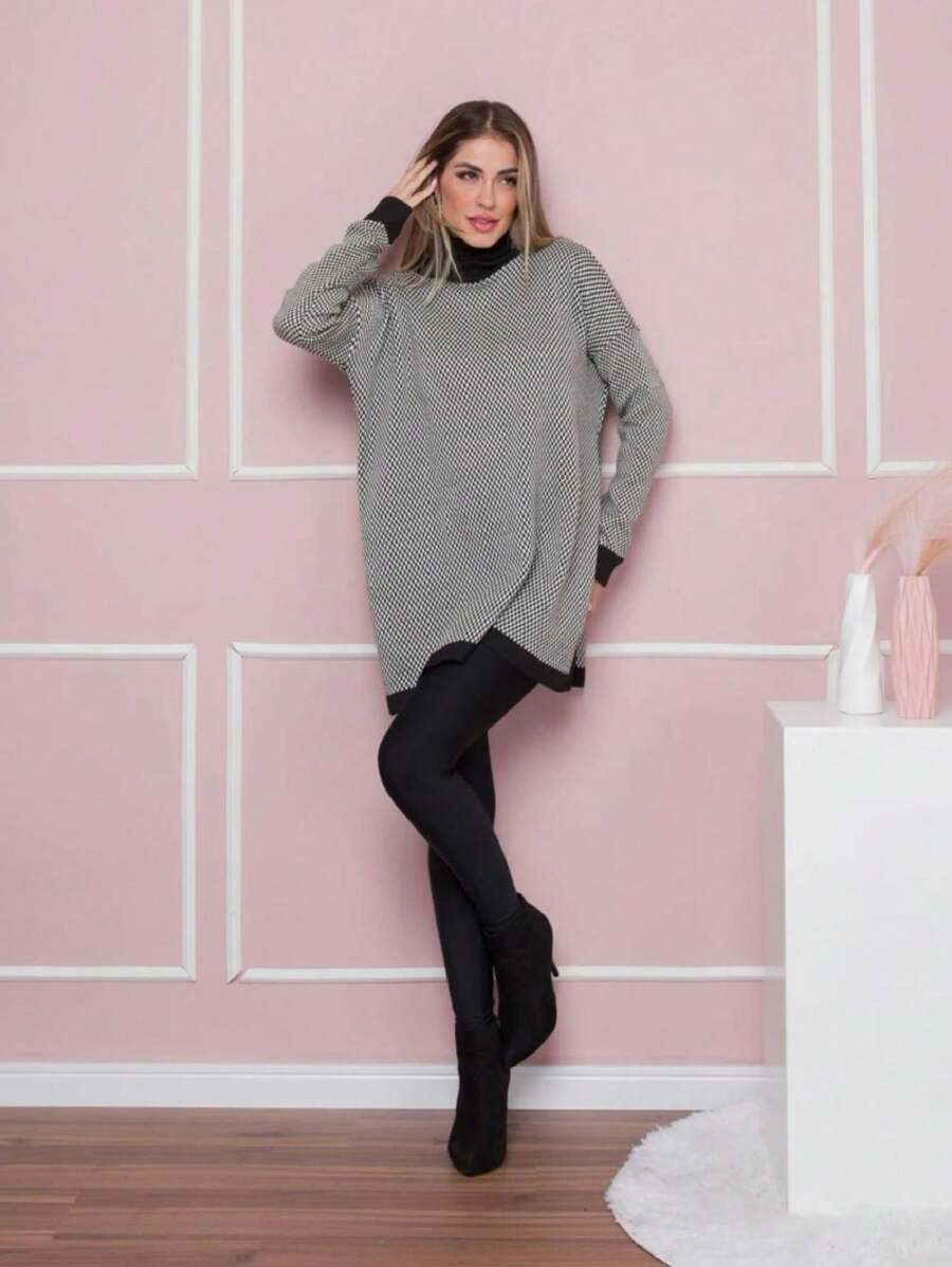 Women Sweater Dresses - 黑色 - 查看 1