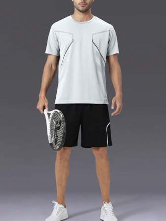 YINGHU 男友风男士篮球/跑步/骑行/健身透气短袖速干冰丝 T 恤和短裤运动服套装健身服 男友风男士运动套装男友风男士短裤套装健身套装 男友风男士两件套服装