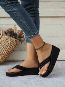 女式厚底平台人字拖，增高拖鞋