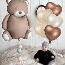 6 Pieces/Set Of Matte Bear Aluminum Film Balloons, Love, Holiday Party Decoration Balloons, Birthday Decoration Balloons, Scene Balloons