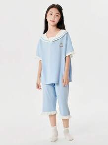 Balabala Girls' Pajama Set Summer Air-Conditioned Clothing Children's Home Clothing Kids' Big Kids' Cartoon Print Cute