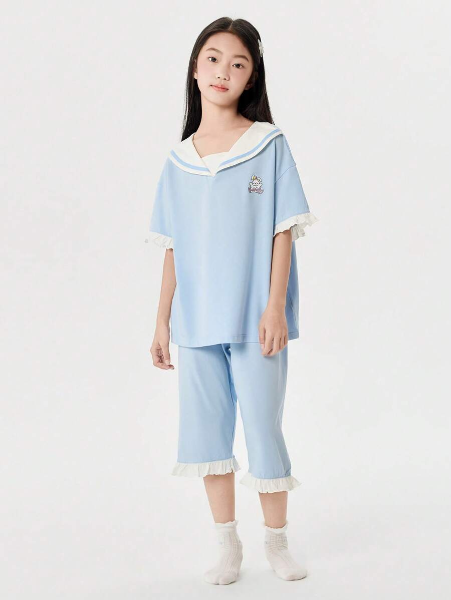 Balabala Girls' Pajama Set Summer Air-Conditioned Clothing Children's Home Clothing Kids' Big Kids' Cartoon Print Cute