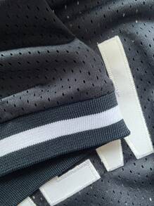 Maglietta a maniche corte con scollo a V, bottoni, ricami e cuciture, stile di baseball casual da uomo, in 2 colori blu, adatta per festa e sport