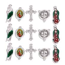 10PCS/20PCS Cruz de aleación con baño de rodio/oro, con incrustaciones de diamantes de imitación, Jesús, esmalte de Nuestra Señora de Guadalupe, María, cuentas sueltas para espaciamiento y conexión de dijes para hacer joyas