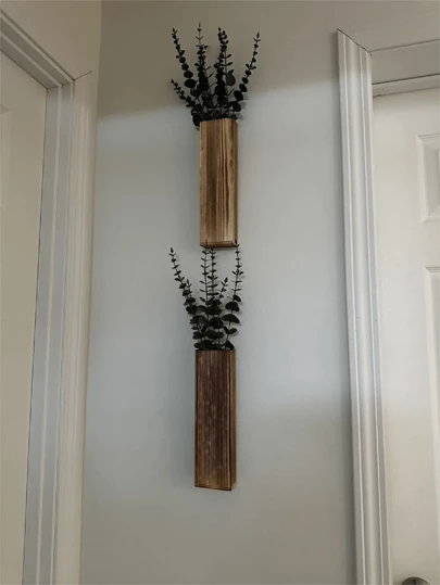 Macetero de pared de madera, macetero colgante de madera para flores secas y plantas de follaje artificial, decoración de pared rústica, macetero de bolsillo para plantas falsas, follaje, flores, para decoración del hogar, la sala de estar, el dormitorio, la cocina y la oficina en casa