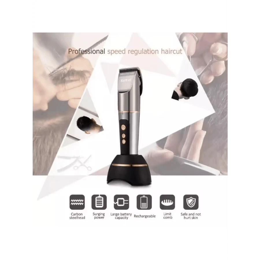 Kemei Điện Tóc KM-9160 Tông Đơ Cắt Tóc Có Màn Hình LCD Chuyên Nghiệp Tóc Lưỡi Gốm Tông Đơ Không Dây - Bạc - Xem 1
