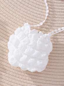 Monos de textura con burbujas y manga corta para niña, con espalda cruzada y tela de rayas tejidas [Incluye bolso] - Blanco - Ver 8