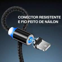 Cabo Usb Carregador Magnético Led Plug Imã Rápido 3 Em 1 - Preto - Visão 3
