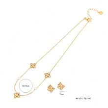 1 Set Cubic Zirconia Flower Stainless Steel Necklace Set For Women Daily Wear Valentines,Mom,Mother,Mother's Day,Gift