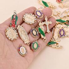 10PCS/20PCS Cruz de aleación con baño de rodio/oro, con incrustaciones de diamantes de imitación, Jesús, esmalte de Nuestra Señora de Guadalupe, María, cuentas sueltas para espaciamiento y conexión de dijes para hacer joyas