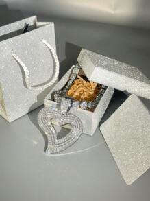 1pc Fashionable Creative Zinc Alloy Rhinestone Pendant Necklace With Greeting Card Jewelry Box For Mother's Day, Women