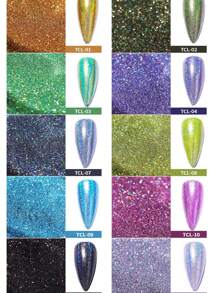 12 Colors Chrome Nail Powder Kit, 12PCS Chrome Powder 0.05mm 1/720 Laser Chameleon Rainbow Powder For Gel Nails Metallic Mirror Effect Holographic Nail Powder Pigment DIY Nail Charms Nail Gems Nail Supplies - Black and White - View 7