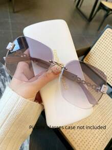 1pc Women Metal Square Frameless Elegant Personalized Splicing Simple Fashionable Glasses, For Vacation For Summer Beach Vacation, Outdoor, Travel - Gold Silver - View 8