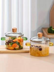 2 piezas de ollas transparentes para cocinar, olla de vidrio transparente, olla para cocinar en la estufa con tapa y mango, cacerola grande de vidrio transparente, sartén para paella, olla para cocinar a fuego lento con tapa, adecuada y segura para sopa, leche, comida para bebés. - 2 piezas - Ver 4