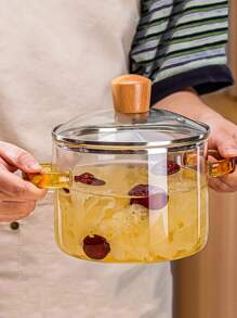 2 piezas de ollas transparentes para cocinar, olla de vidrio transparente, olla para cocinar en la estufa con tapa y mango, cacerola grande de vidrio transparente, sartén para paella, olla para cocinar a fuego lento con tapa, adecuada y segura para sopa, leche, comida para bebés. - 2 piezas - Ver 3