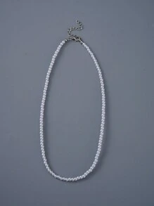 1pc White Fashionable Simple All-Match 4mm/12mm Glass Pearl Beaded Necklace, Holiday Gift, Suitable For Men Daily Wear - White - View 6