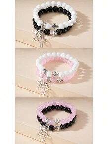2pcs Cross Friendship Bracelets For Women, Glass Beads Cross Pendant Sideways Cross Bracelet For Best Friend Grandma Mom Sister Daughter - View 12