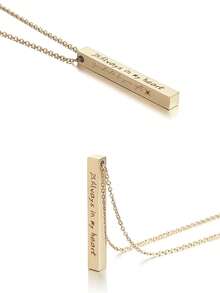 Personalized 3D Vertical Bar Necklace , Customized 2 Sides With Engraving ,Jewelry Gifts For Her Mom Grandma Sister ,Mother's Day Gift,Beautiful Memory Gifts For Dad On Father's Day
