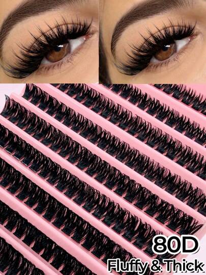 200 ชิ้น 80D Fluffy Lash Clusters DIY ขนตาปลอม 10-18 มม. Wispy Soft ขนตาปลอมแบบช่อ 80P Lash Extension Thick Curl Cluster Lashes DIY At Homelash Clusters,Eyelash Clusters,Individual Eyelashes,Lashes,Fake Lashes