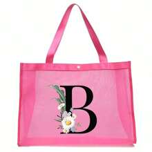 1入大容量雛菊印花黑色網袋，個性化伴娘婚禮禮物袋，沙灘袋，化妝袋，旅行收納袋，戶外美容的完美選擇！適用於婚禮、生日、海灘和度假，是家人和朋友的絕佳禮物。這是適合學生、返校和禮物袋給教師的大型袋子。這是一個具有創新設計的便攜式休閒收納手提袋，是購物的理想選擇。 - 粉色 - 查看 35