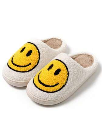 Plush Face House Slippers, Cozy Indoor Thick Warm Clown Smile Face Slip-On Slippers