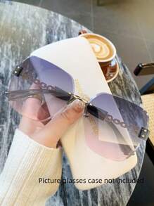 1pc Women Metal Square Frameless Elegant Personalized Splicing Simple Fashionable Glasses, For Vacation For Summer Beach Vacation, Outdoor, Travel - Gold Silver - View 4