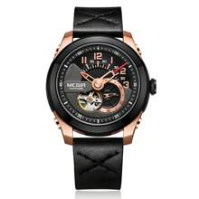 MEGIR 男士奢华运动自动机芯机械表时尚皮革商务腕表时钟大表盘 - 黑色 - 查看 7