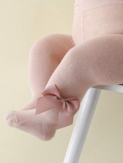 1pc Baby Girls Basic Tights With Bow Knot, Suitable For Outdoor And Comfortable To Wear All Year Round