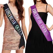 Banda "Reina del cumpleaños" para mujeres y niñas, banda dorada con brillo y negro con adornos de "Feliz cumpleaños", suministros y decoraciones para fiesta de cumpleaños - A - Ver 3