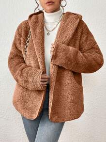 Women Faux Fur Coats - 卡其色 - 查看 3